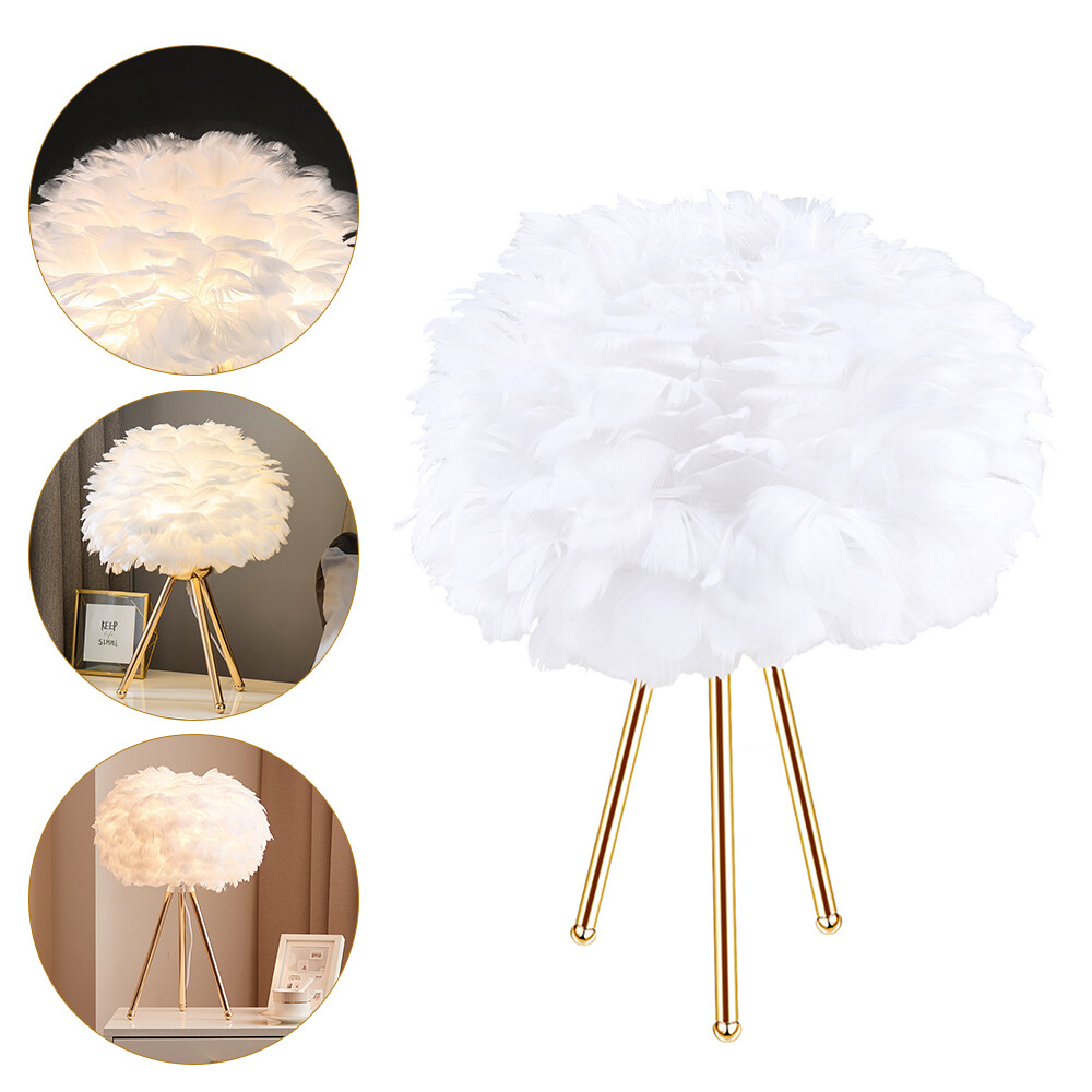 Feather Table Light Home Decorative Bedside Desk Lamp Elegant Feather Lampshade