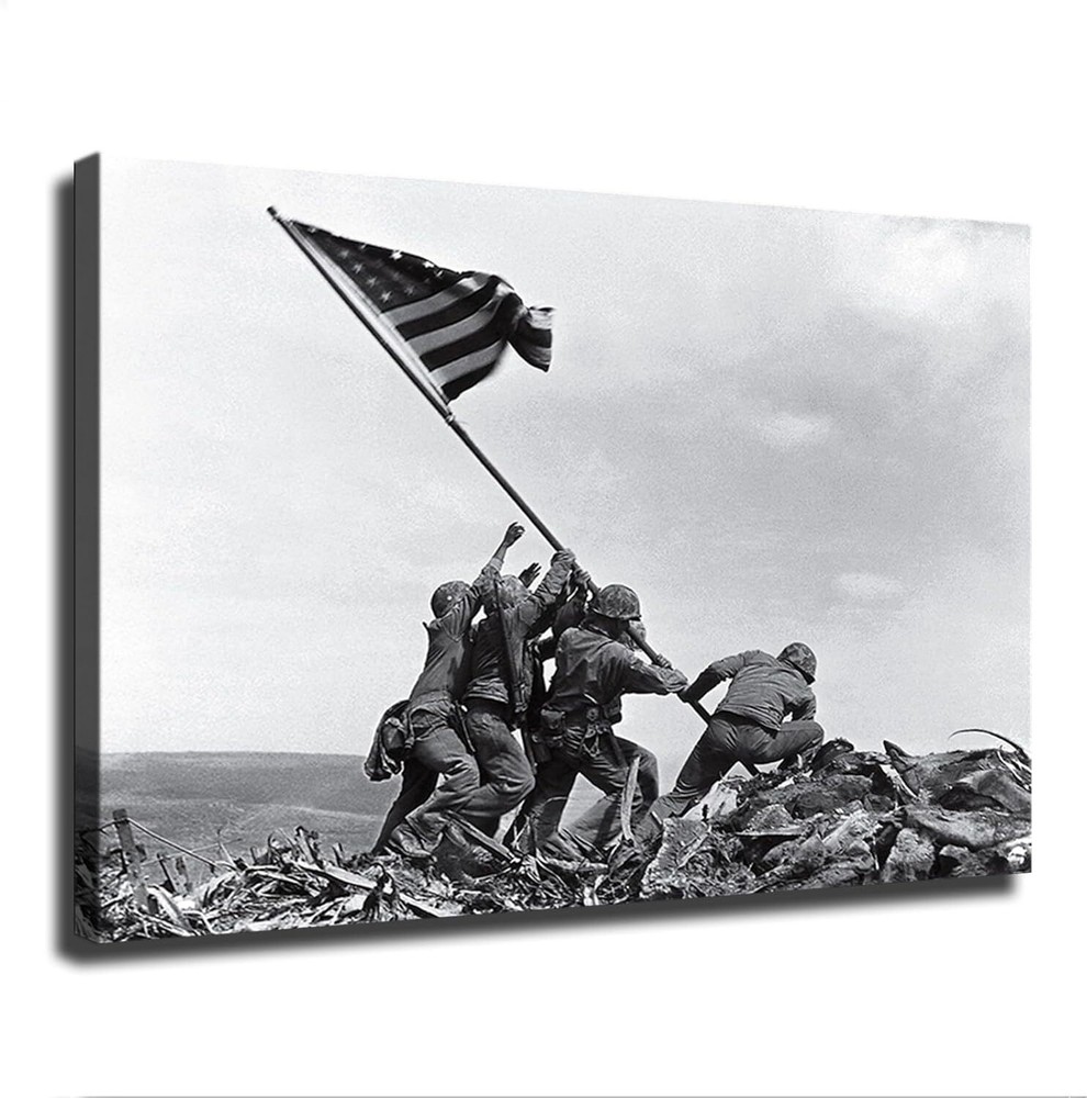 Iwo Jima Flag Raising Marines 1945 History Classroom Poster Wall Canvas Painting