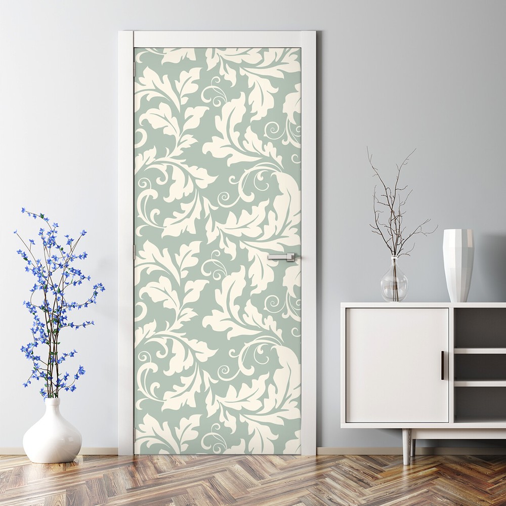 Floral Bubble Free Door sticker green and white Decal Decor traditional