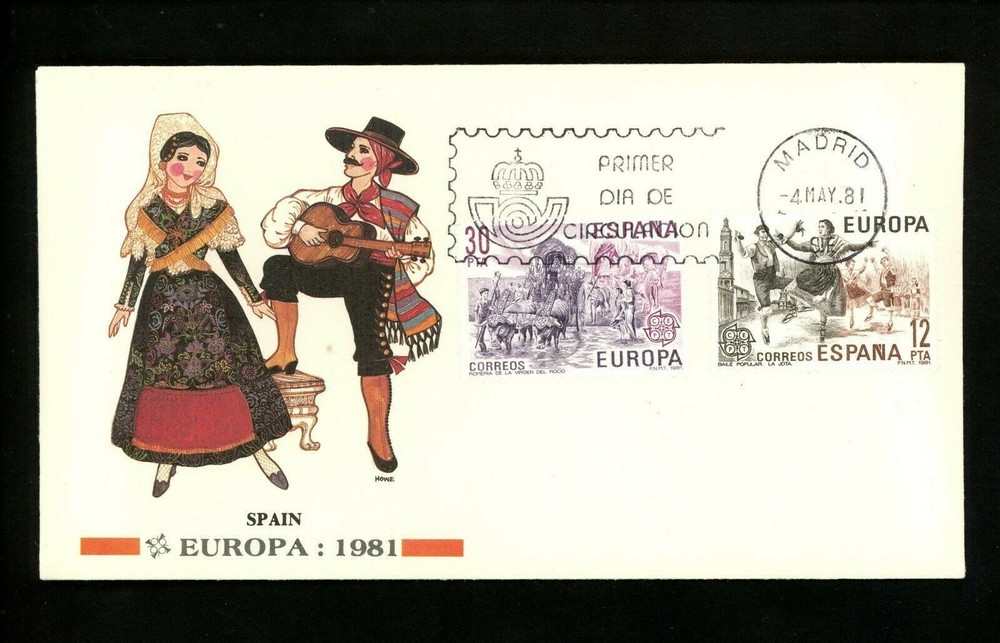 Postal History Spain FDC #2236-2237 Europa folk dance guitar music 1981