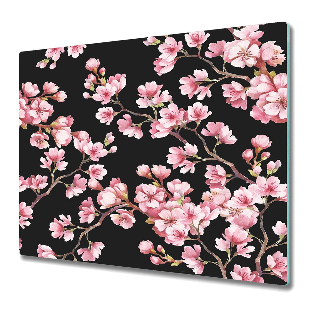 Glass Surface Protector Worktop saver Cherry blossoms pink and black 60x52