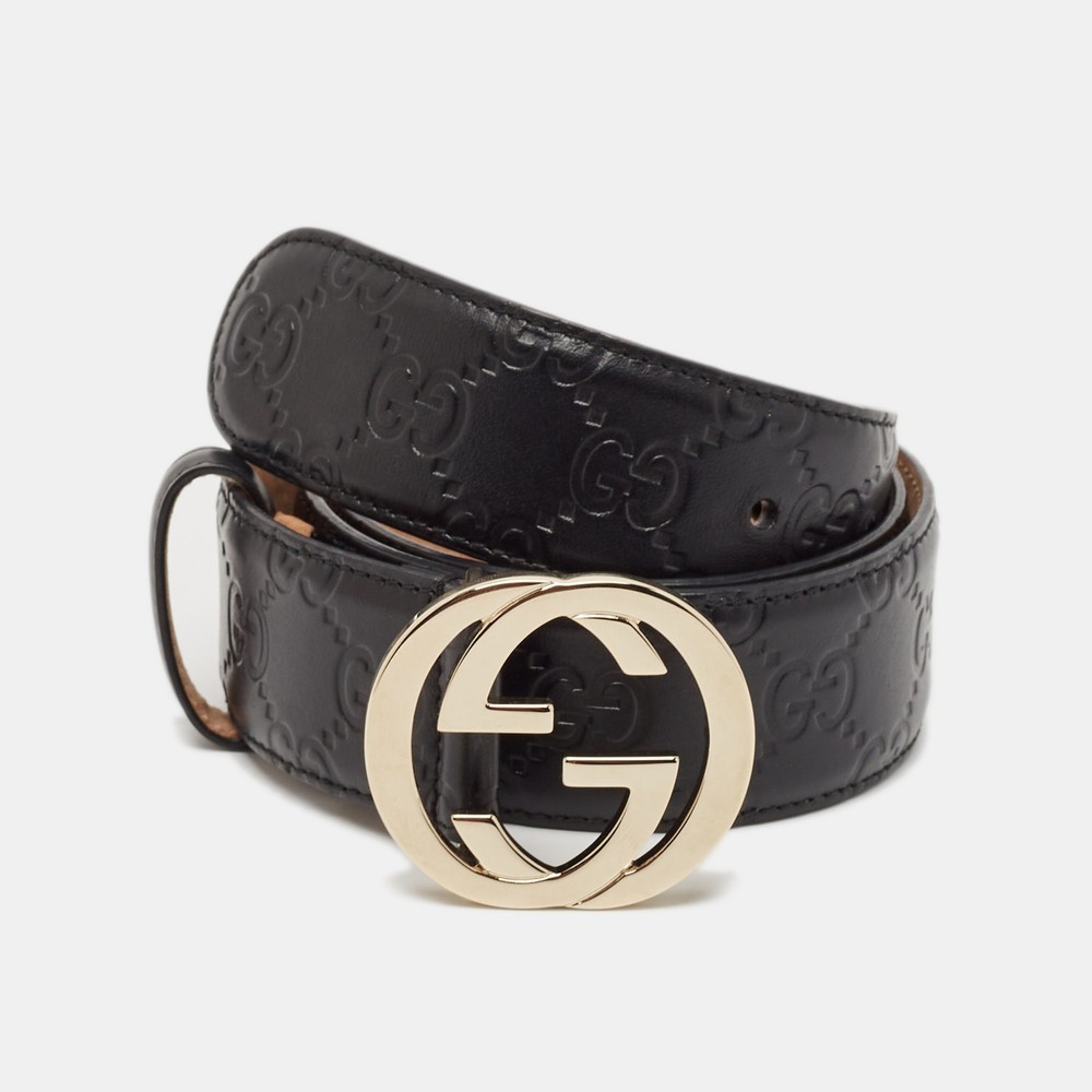 Gucci Black Guccissima Leather Interlocking G Buckle Belt 80 CM