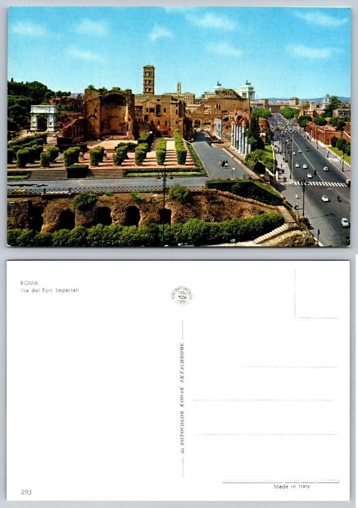 Rome Via Fori Imperiali Ruins Vintage Photo Postcard Kodak Ektachrome Italy