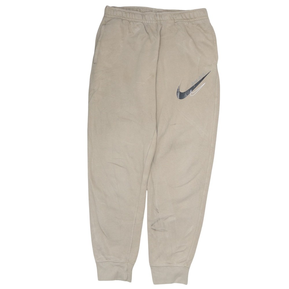 Nike Mens Joggers Beige Fleece Elastic Waist Tapered Cuffed Swoosh Logo Gym M