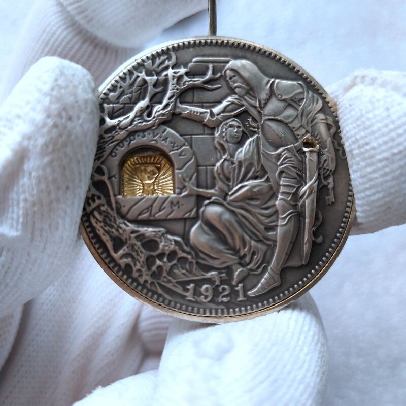 Movable Mechanism Coin Hobo Nickel Holy Grail Removable Sword Amazing Art 1853