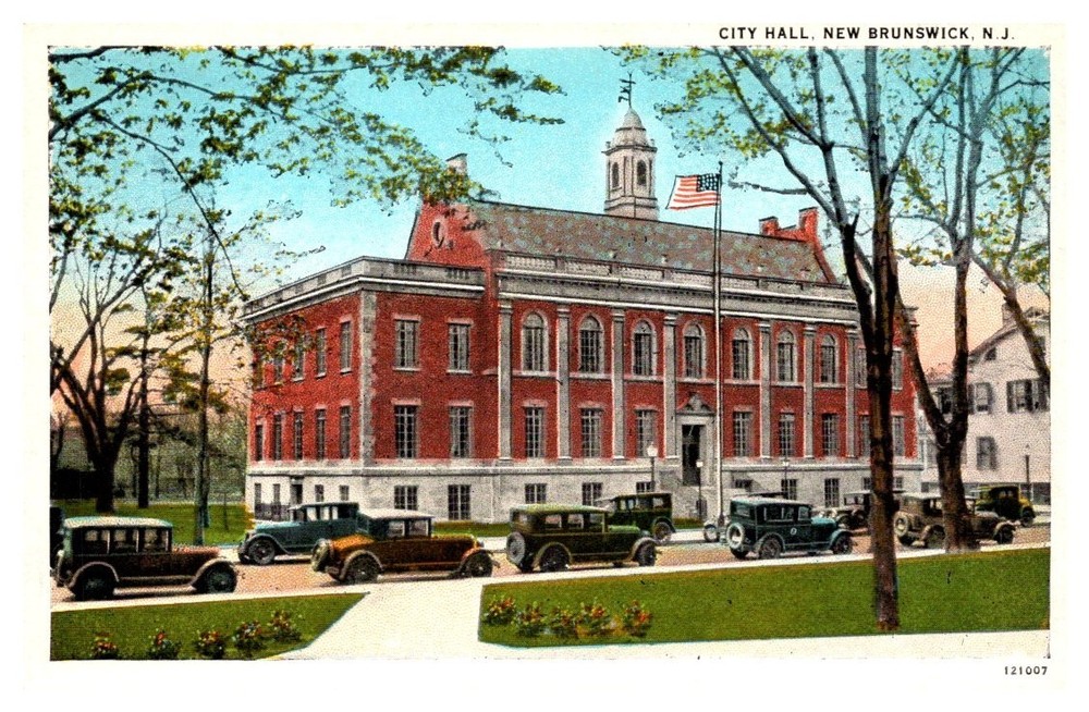1920s Cars At City Hall Building New Brunswick New Jersey Vintage Postcard