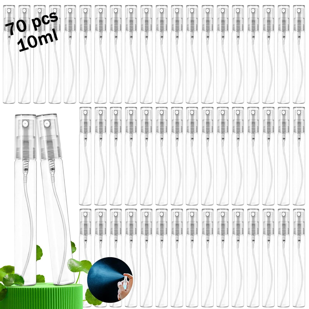 Mini Spray Bottles 70PCS 10ML Clear Glass Perfume Bottles Refillable Fine Mist S