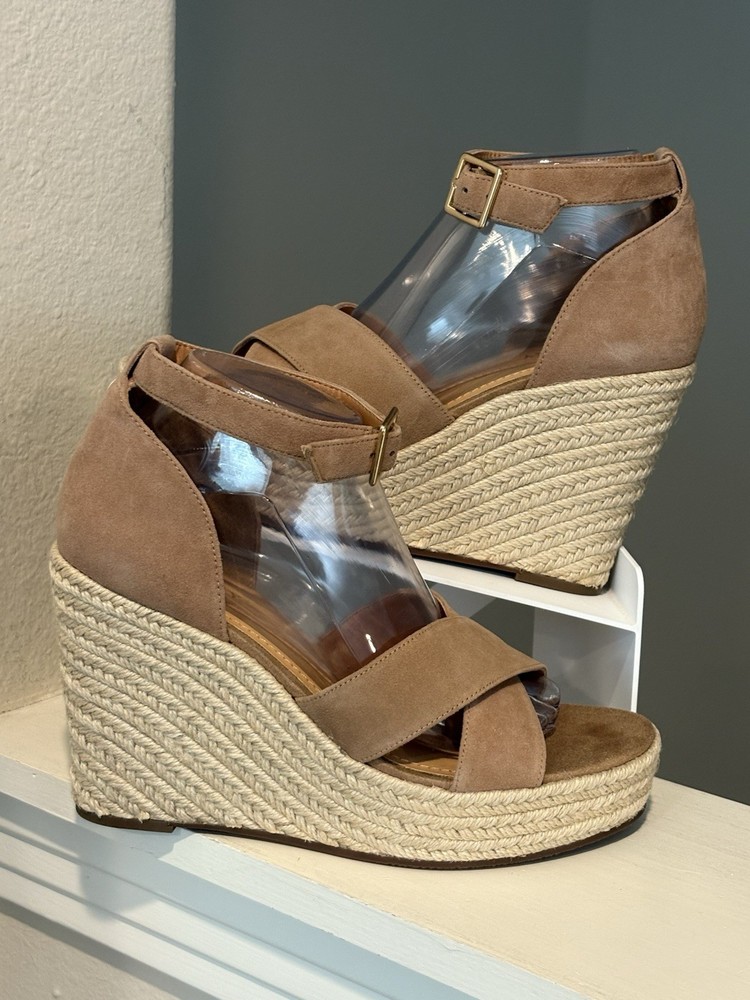 LISA VICKY Nordstrom Gemi Cognac Suede Espadrille Wedge Sandals Women Size 9.5 New in Box