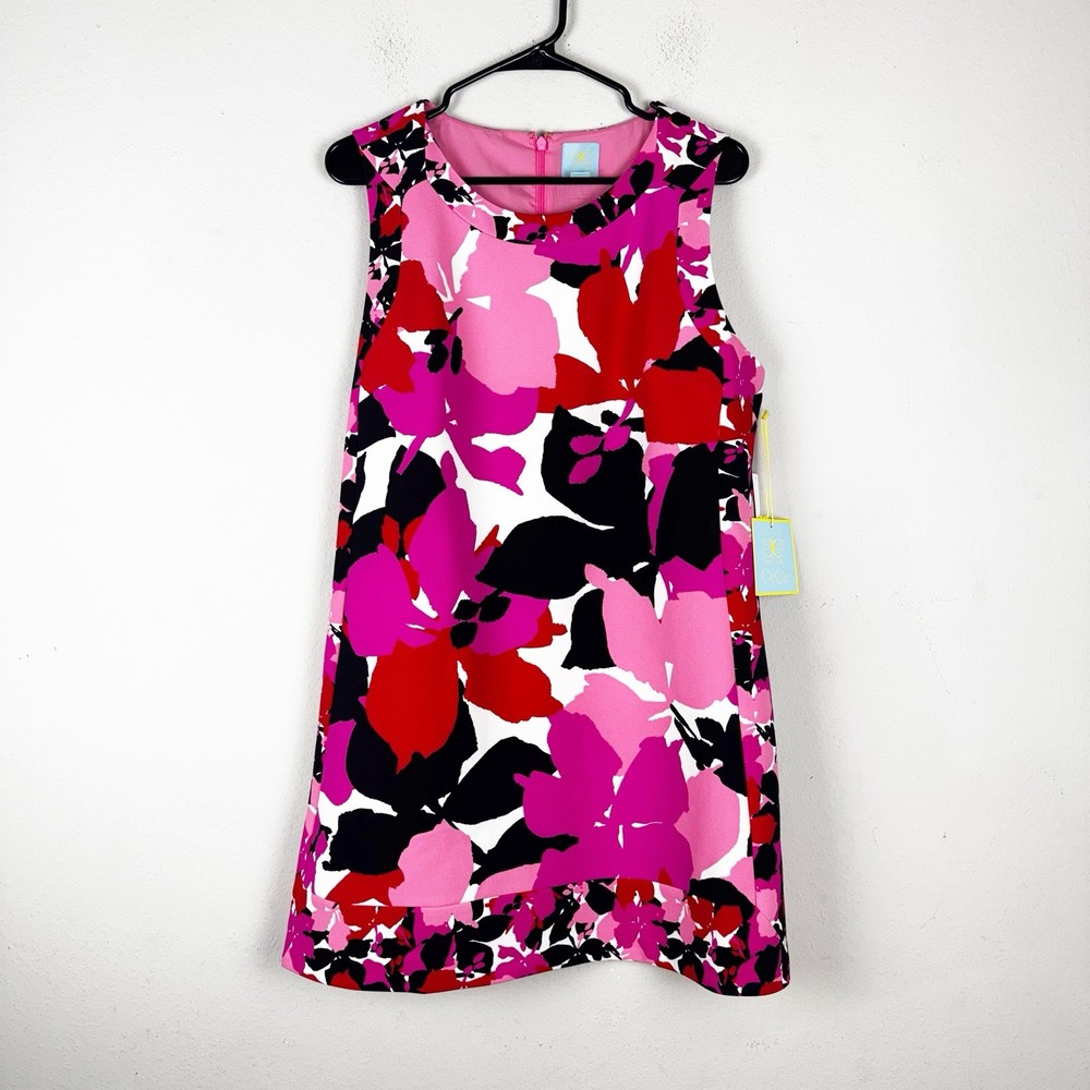 Cece Women's Sleeveless Floral Mod Mini Shift Dress Size 14 Pink/Multi