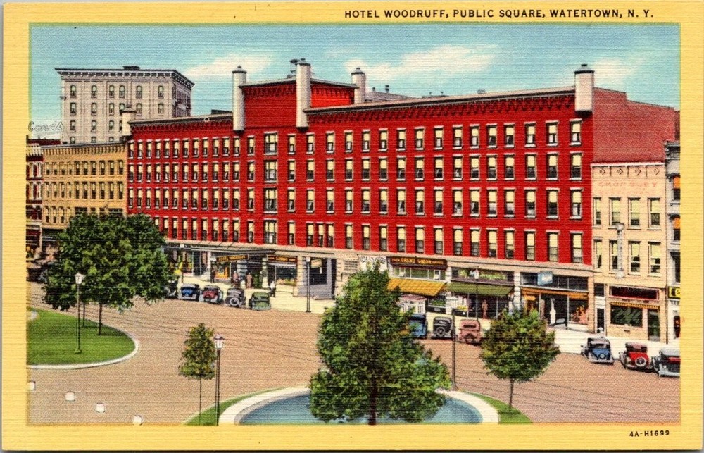 Hotel Woodruff Public Square Watertown NY Vintage Linen Postcard Curteich
