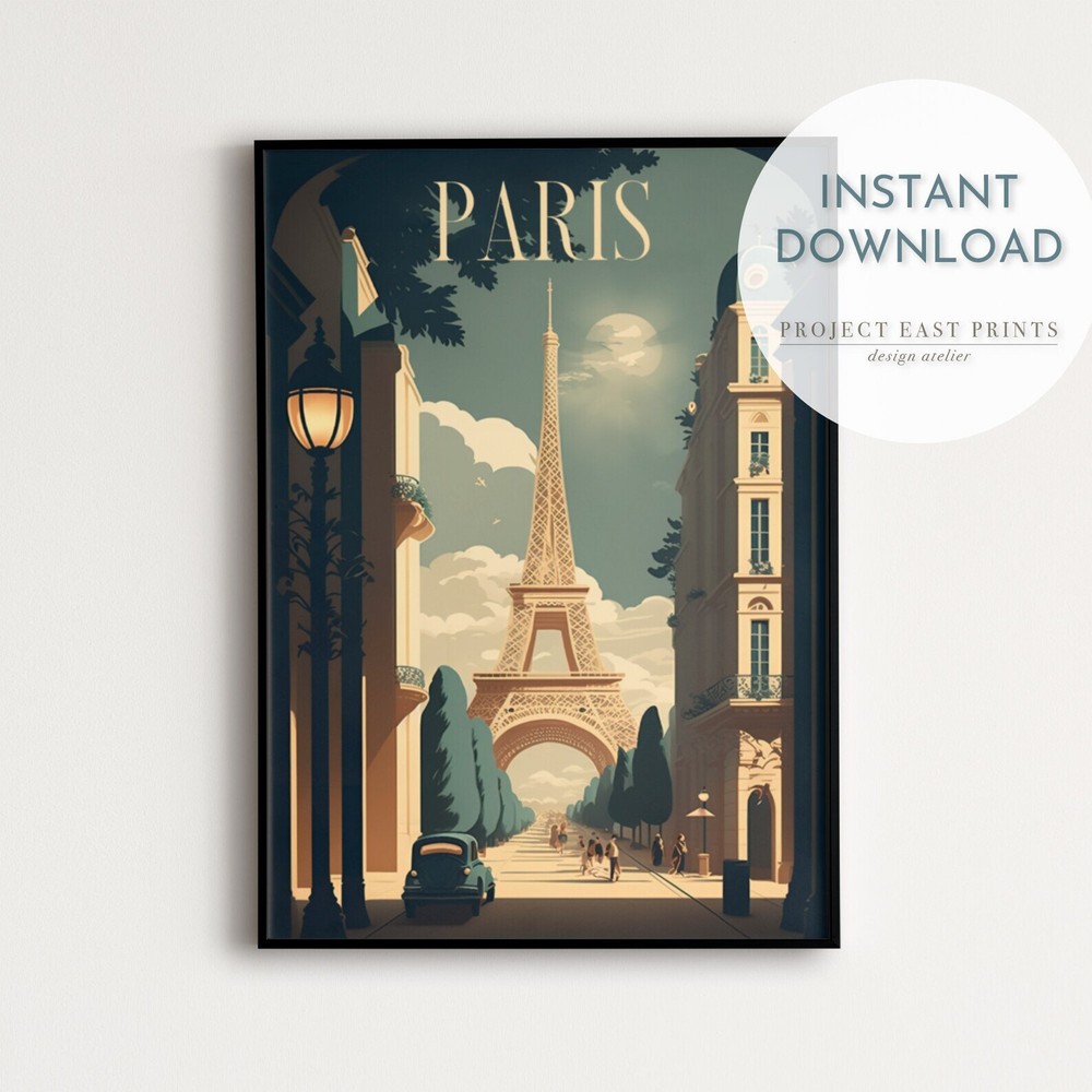 Paris Retro Travel Poster Wall Print Art France Instant