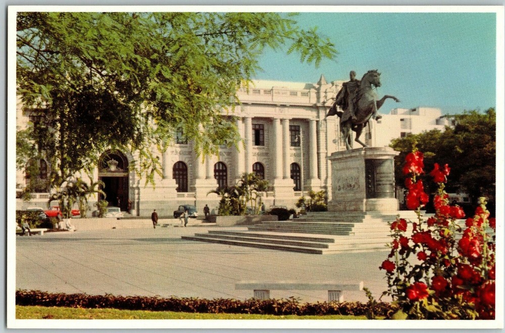 Monument of Simon Bolivar & Congress Building Lima Peru Vintage Postcard
