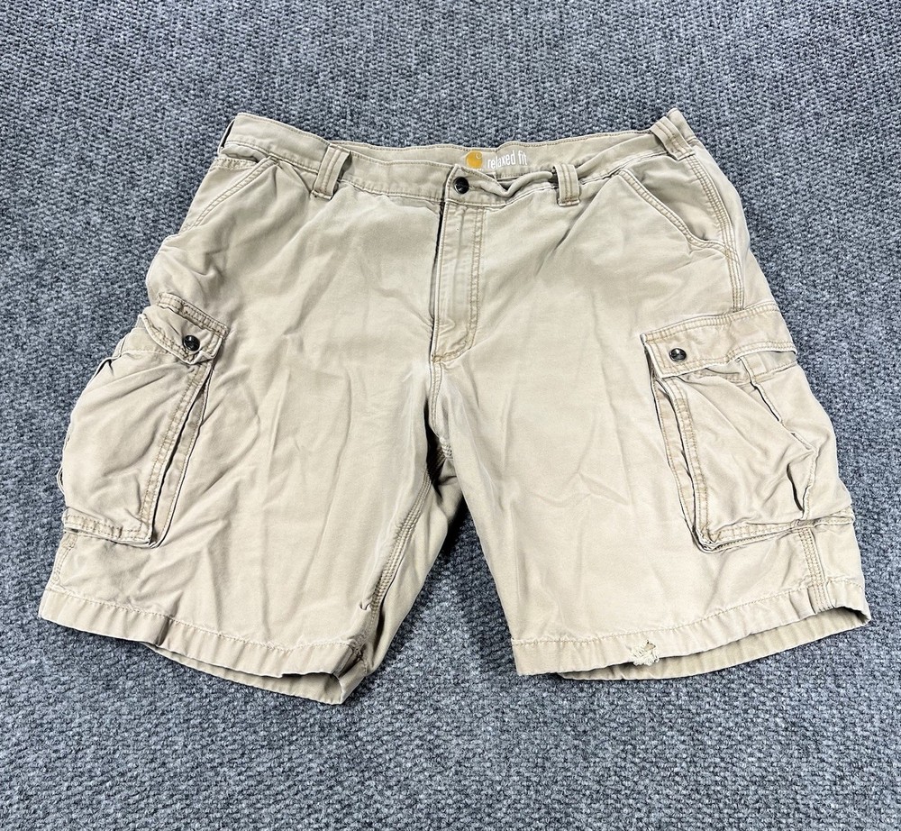 CARHARTT Rugged Flex Shorts Mens 42 Khaki Beige Relaxed Canvas Cargo Workwear