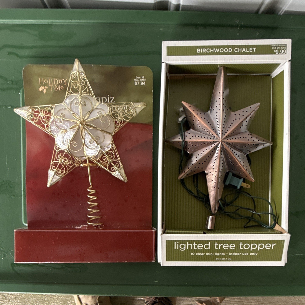 Holiday Time Light Up Gold Metal Star Tree Topper - Christmas Holiday Decor