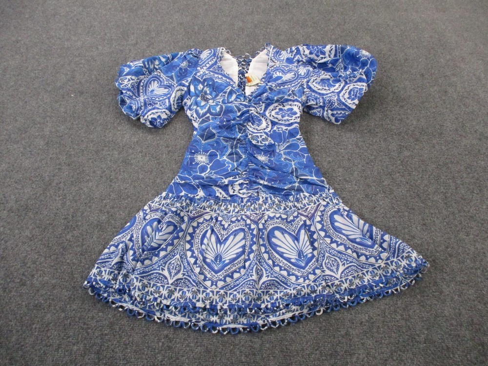 Farm Rio Dress Womens XXS Blue Floral Anthropologie Flowy Puff Sleeve