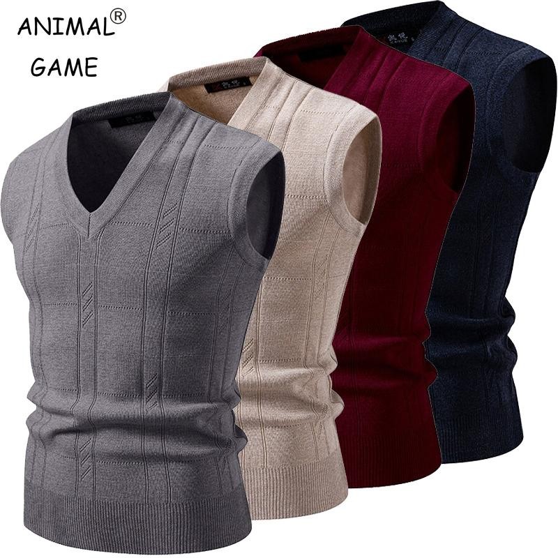 New Men's V-neck Sleeveless Vest Classic Pullover Knitted Waistcoat Sweater New