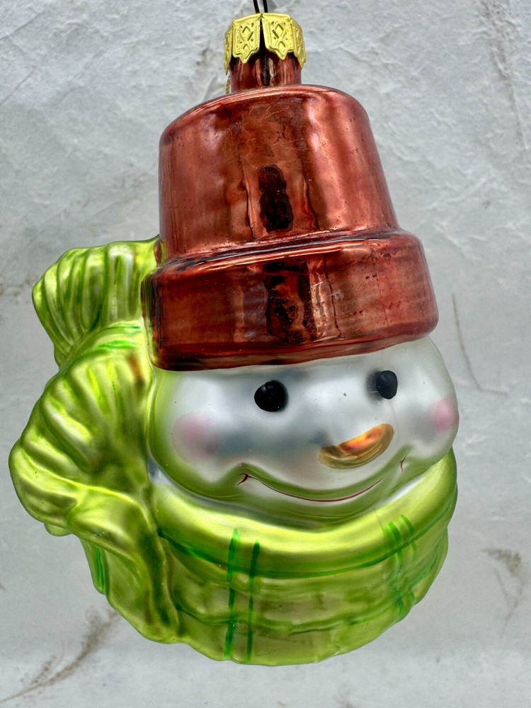 Hallmark Jan Karon Mitford Snowman Blown Glass Christmas Ornament 4”