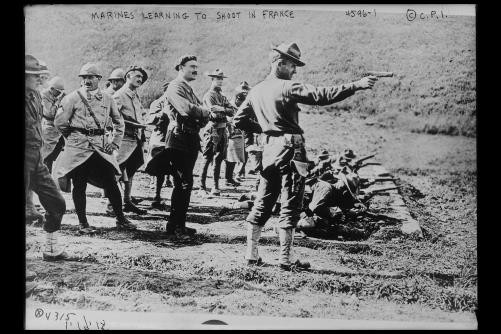 Marines learning to shoot in France,1918,Military,guns,Bain News Service