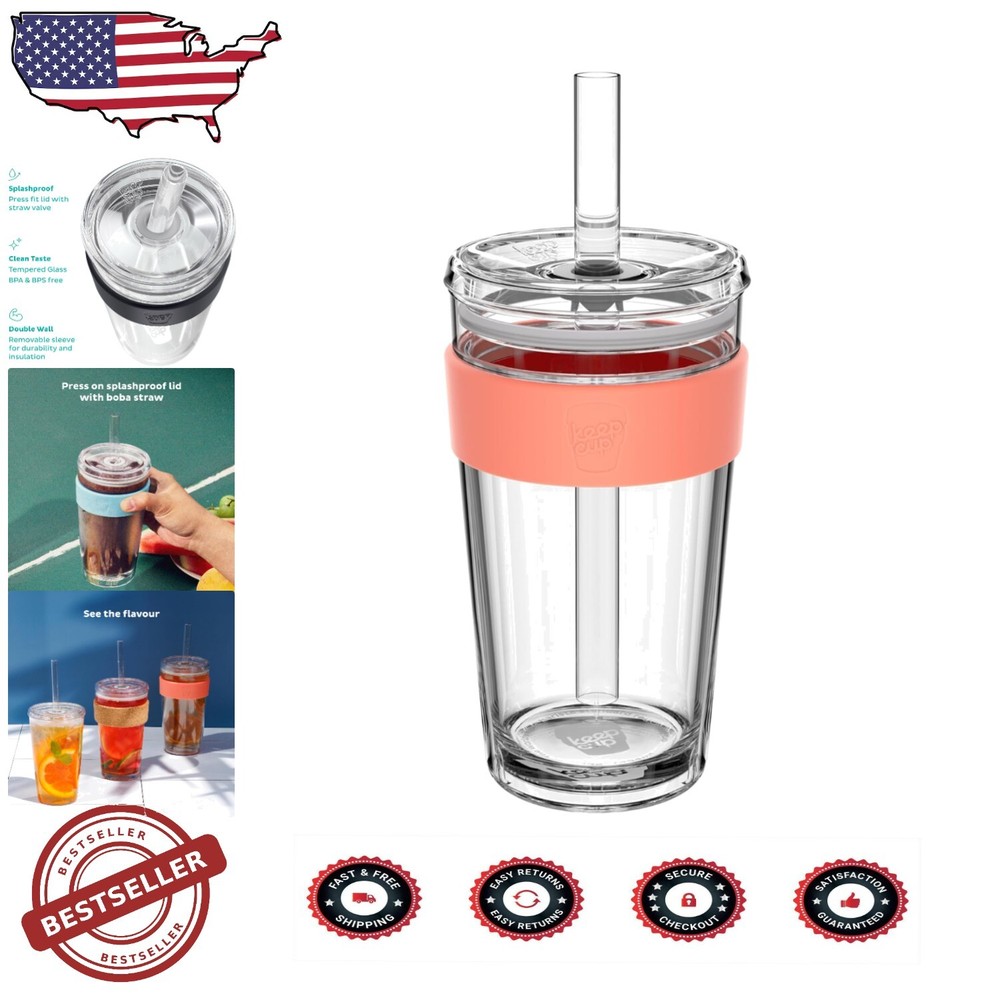 Elegant 16oz Double Wall Glass Ice Coffee Tumbler in Californian Shrimp Color