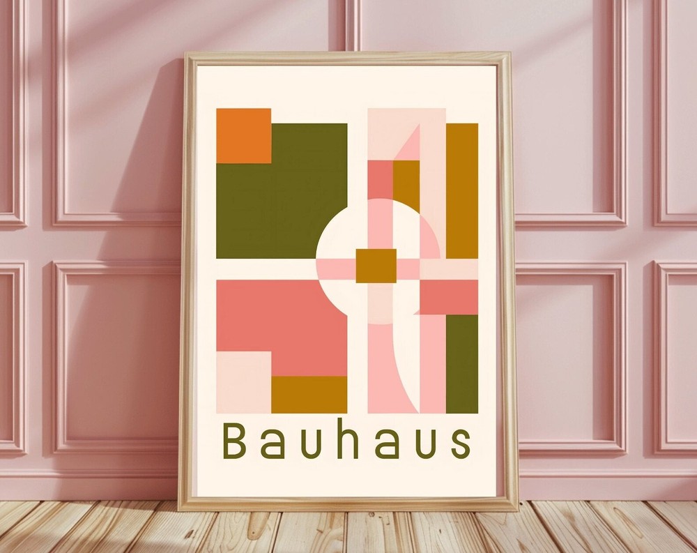 Minimalist Boho Pink Green Poster Bauhaus Print Mid Century Modern Art Neutral
