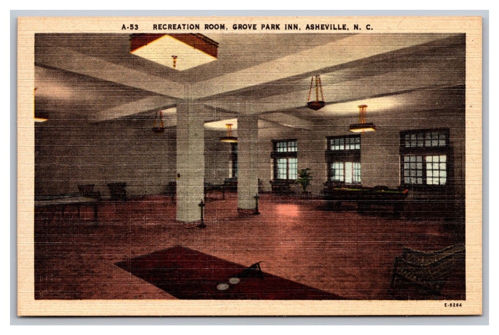 Asheville NC Grove Park Inn Hotel Recreation Room Linen Postcard