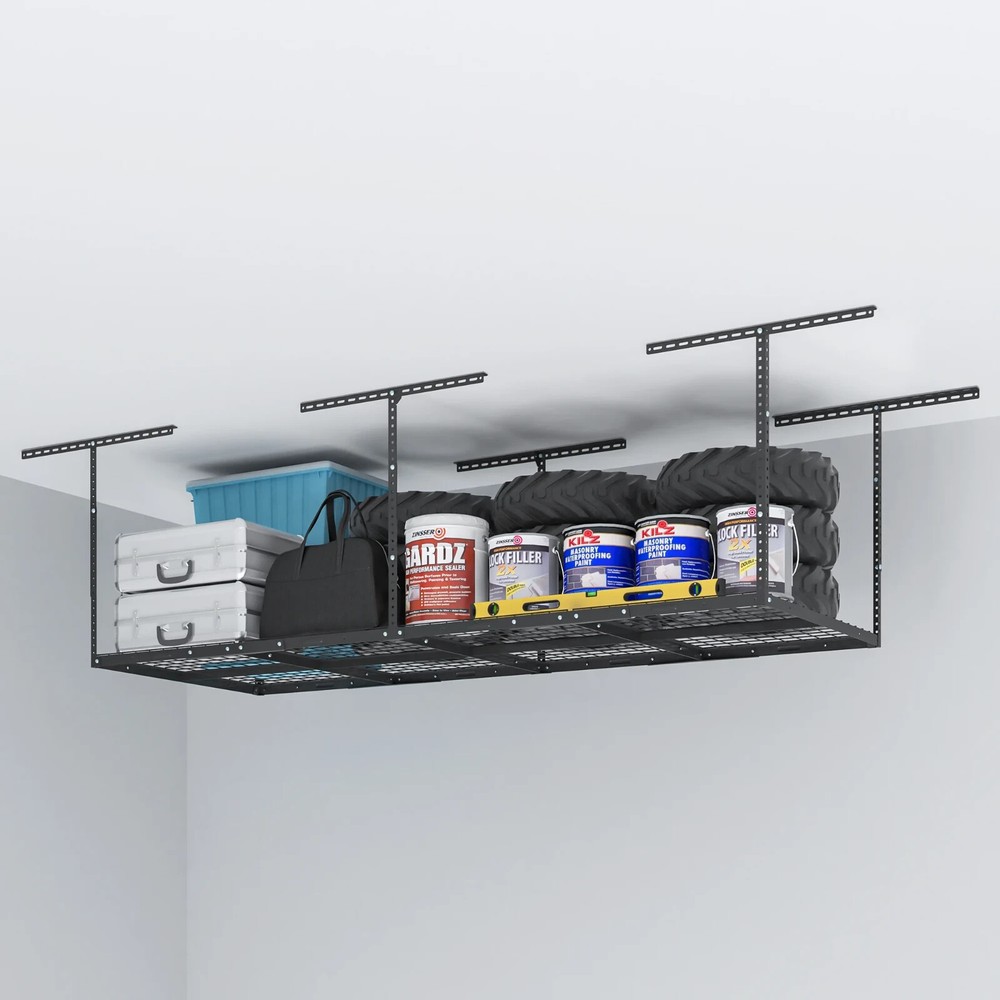 eShelf Heavy Duty Adjustable Overhead Garage Ceiling Storage Rack 3x8 ft - Black