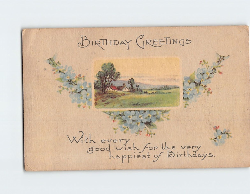 Postcard Birthday Greetings Nature Scene Flower Art Print