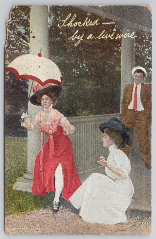 Shocked by Livewire Comic Postcard Edwardian Era Humorous AFCo Divided Back