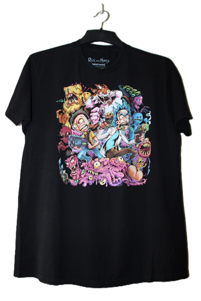 Black Rick & Morty T-shirt XL Adult Swim Ripple Junction Character Group Shot
