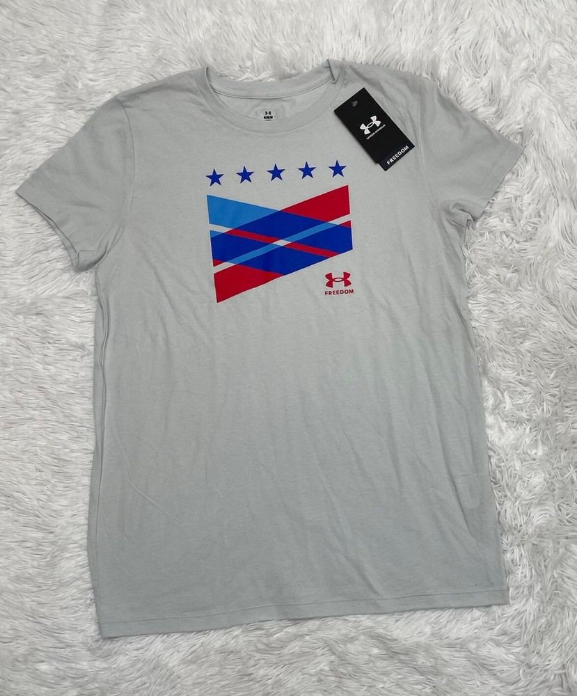 Under Armour Freedom USA Shirt Women’s Size M Medium T-Shirt Light Gray New
