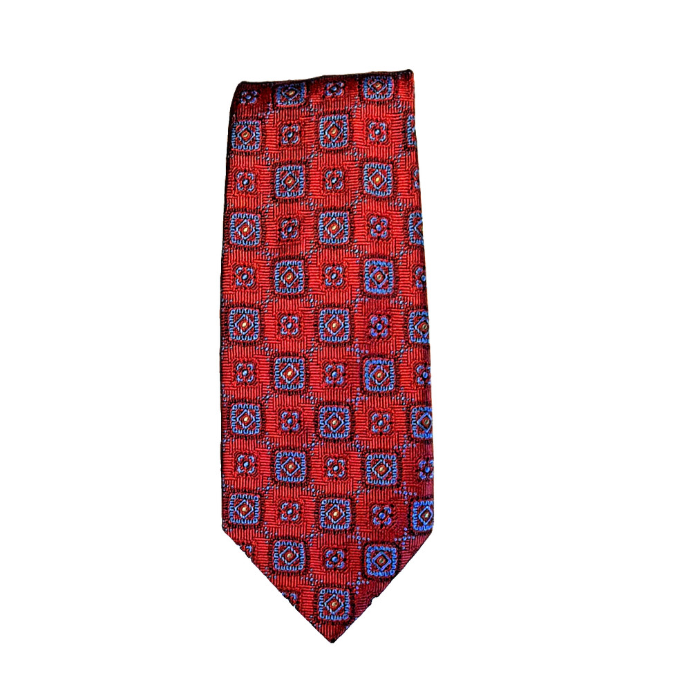 Paul Stuart 100% Silk Red Blue Geometric Men's Tie Woven Classic Neckwear
