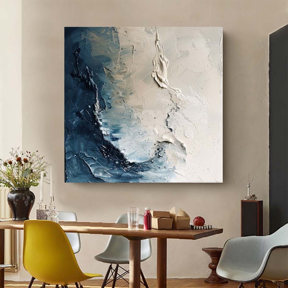 Gray sea Modern Handmade Abstract Oil Painting on canvsa Living Room blue