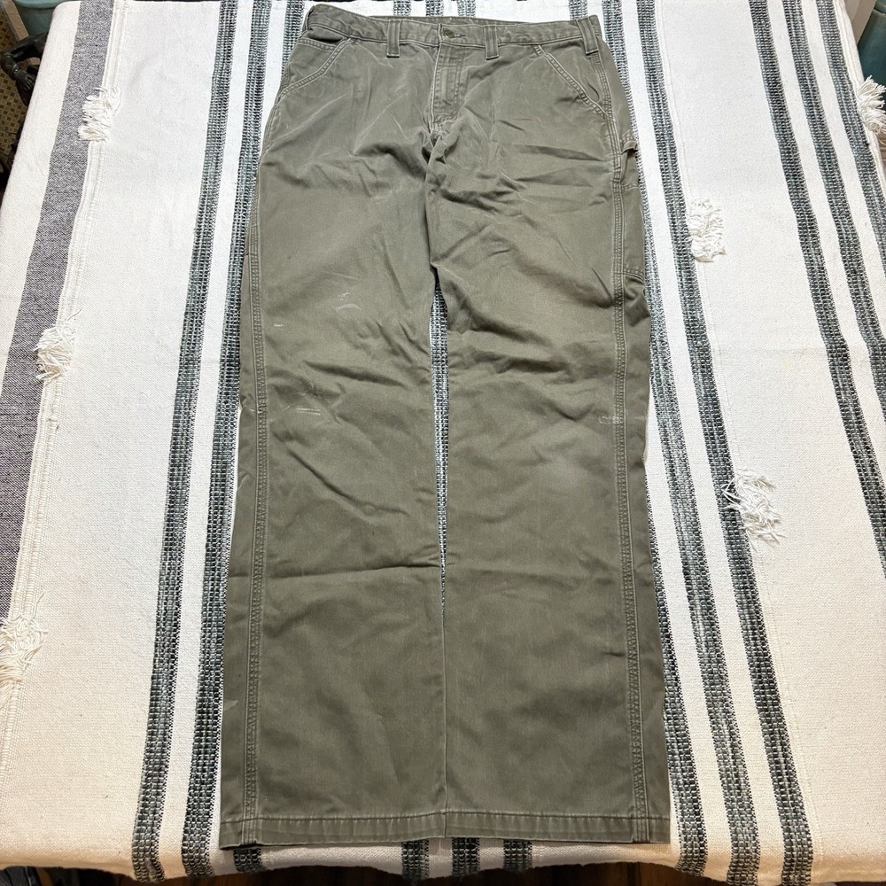 Vintage Carhartt B324 DFE Moss Green Relaxed Fit Carpenter Pants 36x36 Workwear