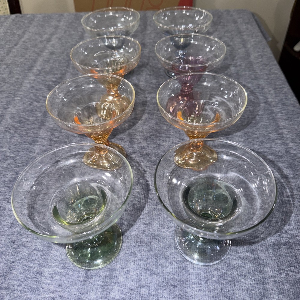 (8) West Virginia Ombre Margarita Glasses Iridescent Pink/Red Blue Yellow Green