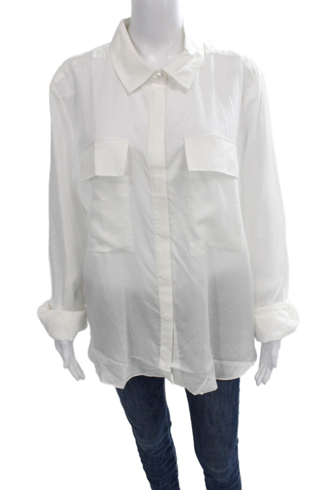 Ruti Women Tencel Collared Button Up Blouse White Long Sleeve Basic Size 4Free Shipping in US $100+ Orders | $6.95 Orders Below