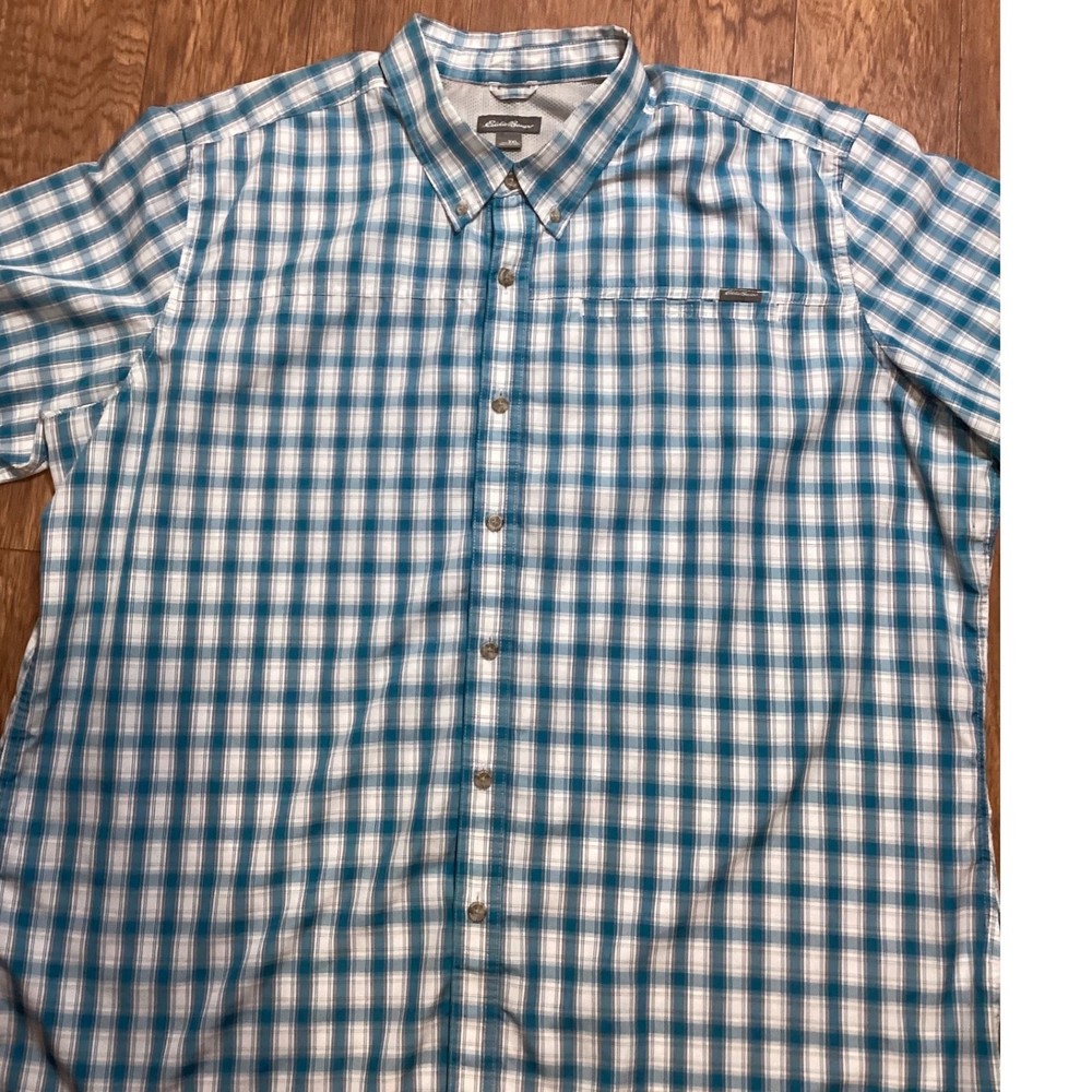 Eddie Bauer Men's 2XL Blue Plaid Button Down Shirt Button Down Short Sleeve