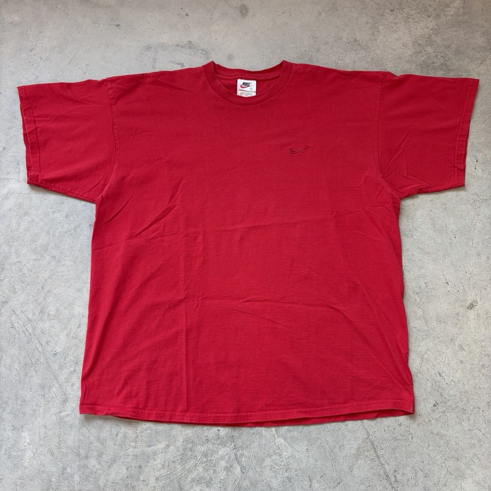 Vintage 90s Nike White Tag Mini Swoosh Embroidered Red Tonal T-Shirt Men XXL 2XL