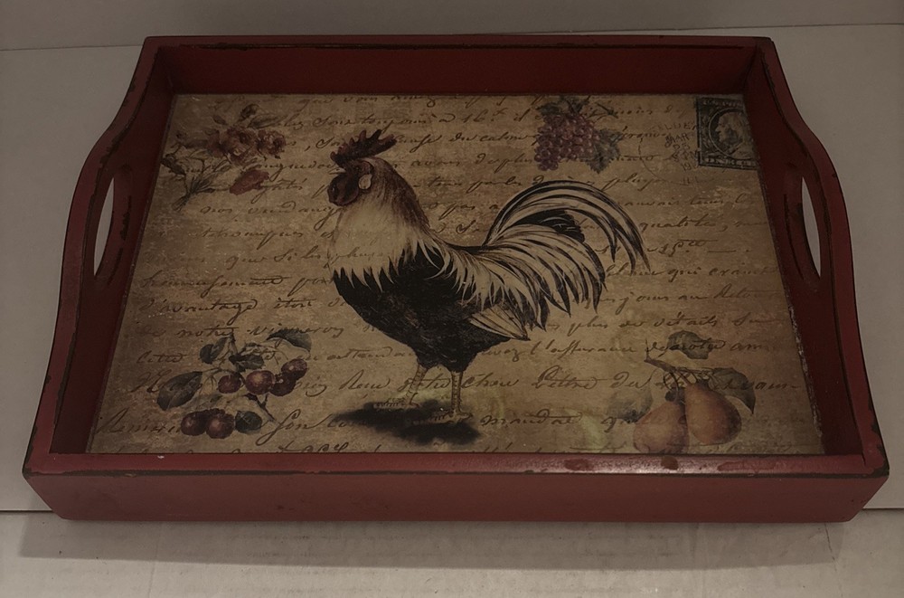 Wooden Rooster Serving Tray. Vintage Look.