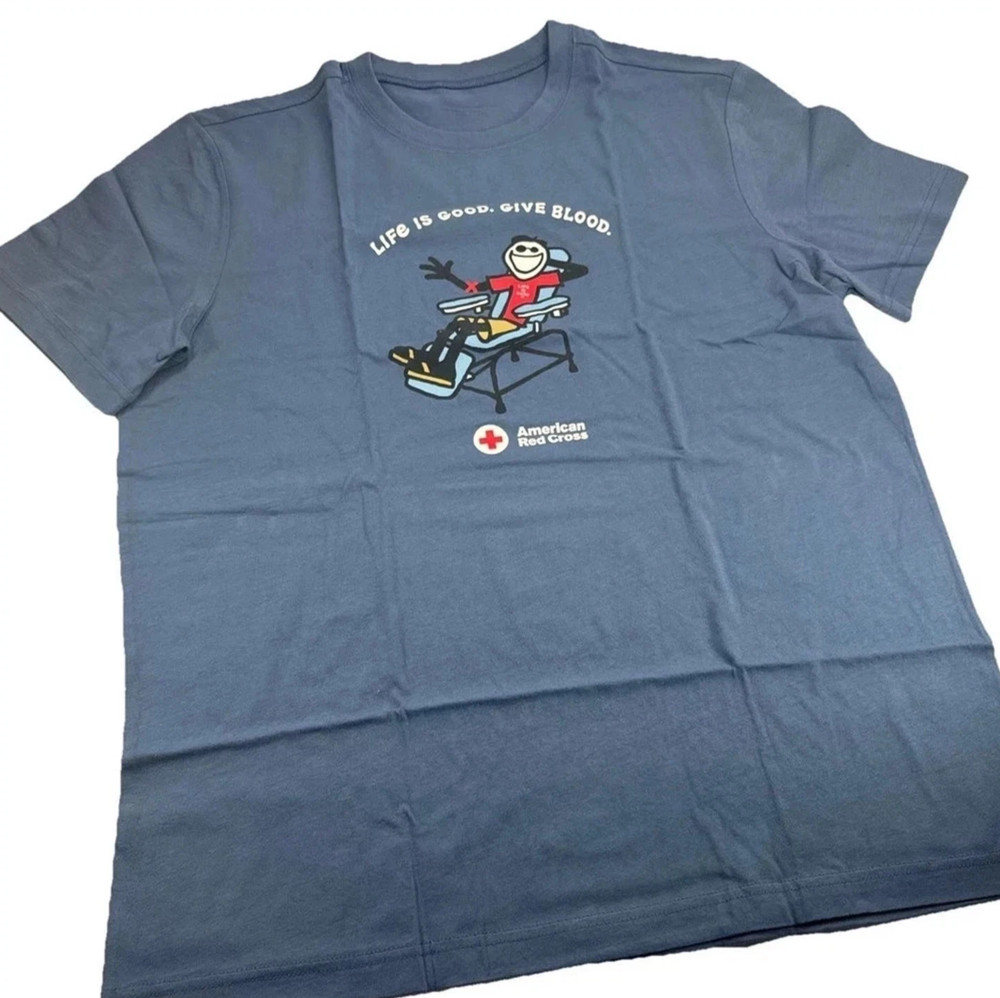 NEW 2026 - Life Is Good American Red Cross Give Blood Graphic T-Shirt Gildan