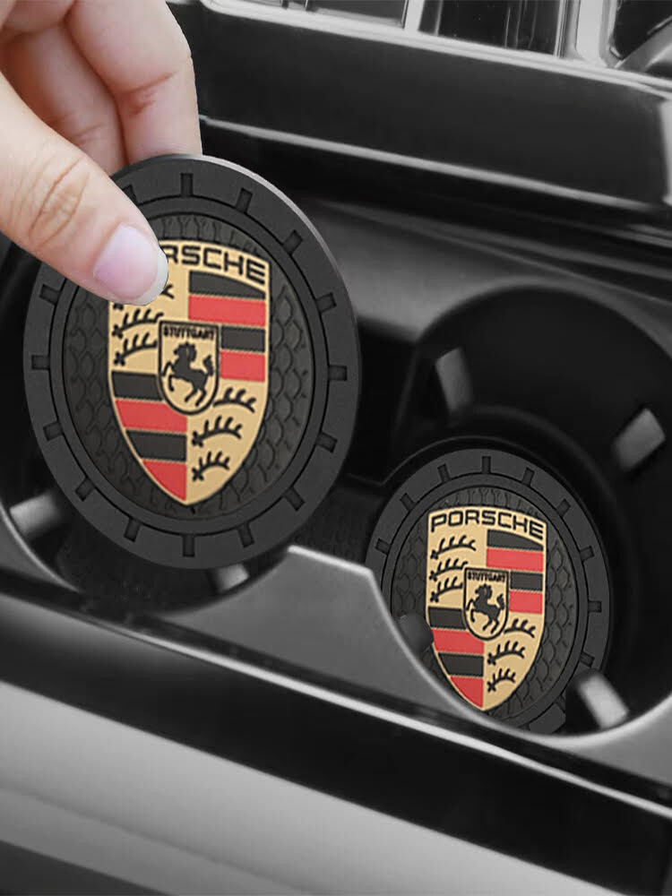 2PCS Porsche Car Cup Coaster Non-Slip Silicone Water Cup Holder Waterproof Pad