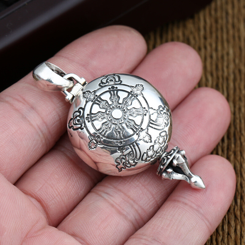 925 Silver TIBETAN Buddhist Eight Treasure Gawu Box Pendant Locket Prayer Amulet