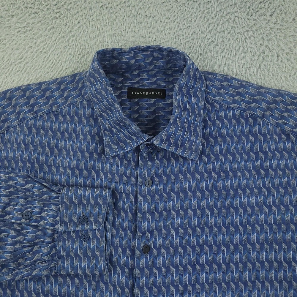 Jhane Barnes Shirt Mens 2XL Blue Geometric Pattern Long Sleeve Button Front