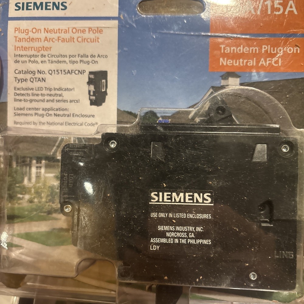 Siemens Plug-On Neutral 1 Pole Tandem AFCI Breaker 15A/15A - Q1515AFCNP New