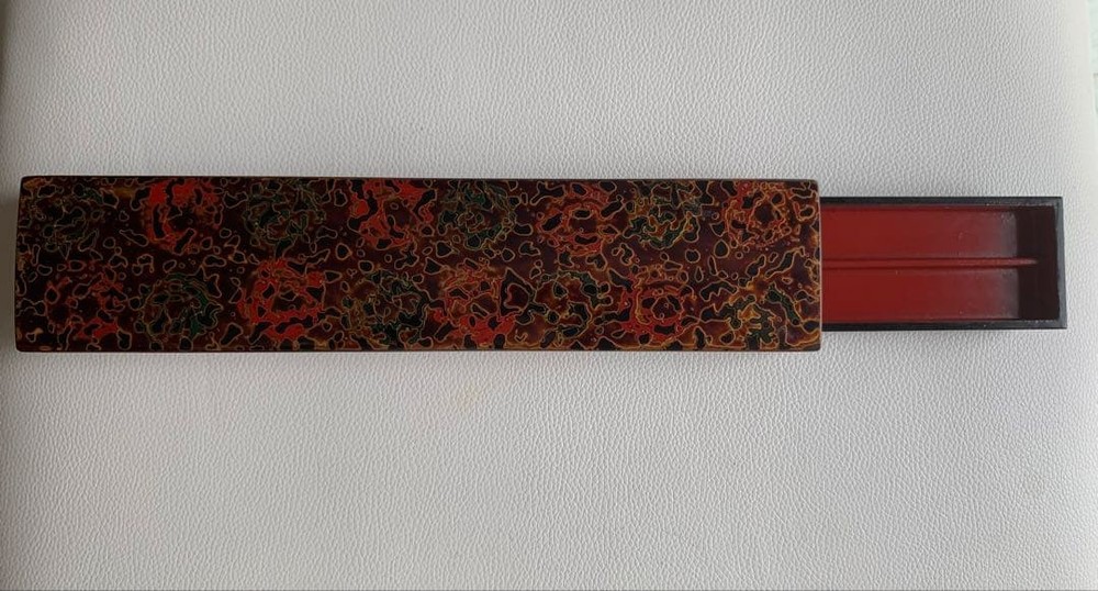 Tsugaru Lacquerware Chopsticks Case with Divider Japanese Craft Antiques