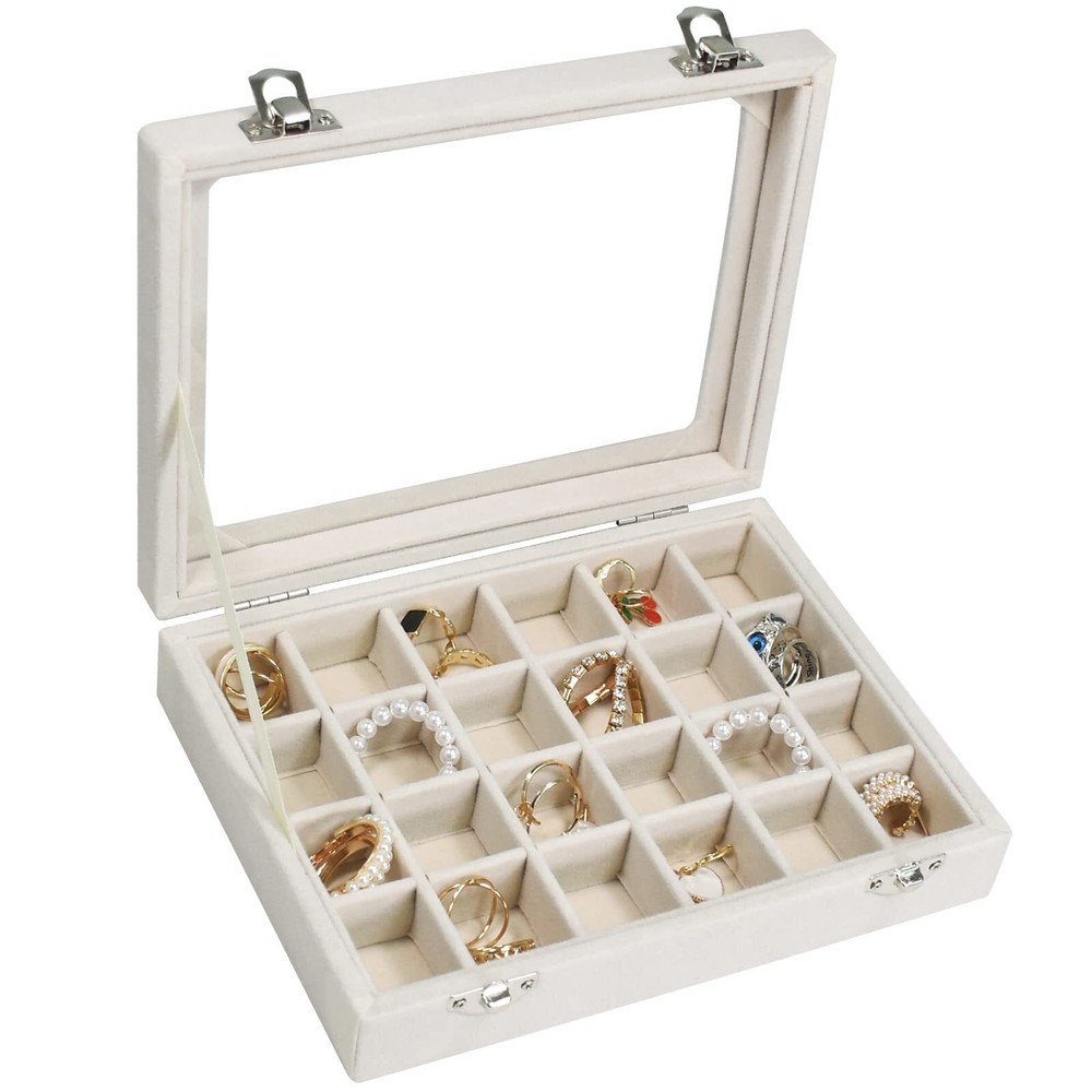 Velvet Jewelry Box 24 Grid Jewelry Ring Display Organiser Box Tray Holder Ear...