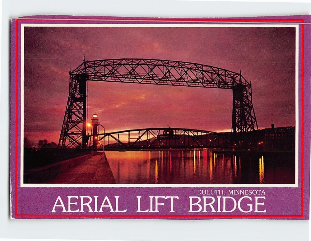 Postcard Night View of Aerial Lift Bridge Duluth Minnesota USA