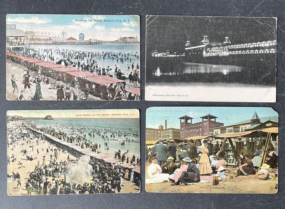 Atlantic City NJ Vintage Postcard LOT Of 4 New Jersey Beach Scenes Pier