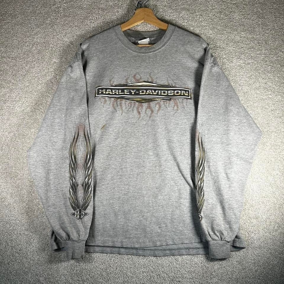Vintage 2000s Harley Davidson chrome flames flame sleeve long sleeve tshirt XL