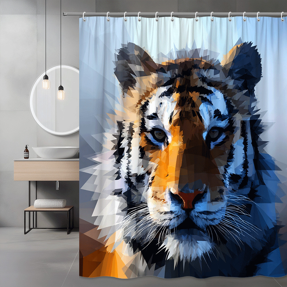 Tiger Face Shower Curtain, Abstract Geometric Animal Print