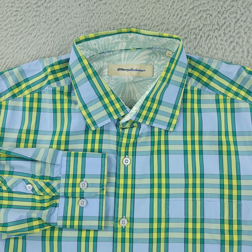Tommy Bahama Shirt Mens Large Multicolor Plaid Long Sleeve Button Up Casual